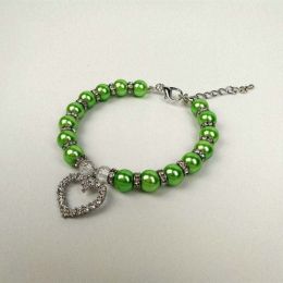 Pet Pearl Heart Pendant Collar (Color: Green, size: L)
