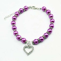 Pet Pearl Heart Pendant Collar (Color: purple, size: L)