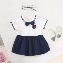 new preppy navy collar dress (Color: Blue, size: 90cm)