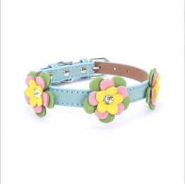 high-end pet dog collar (Color: light blue, size: M 42 2.0 CM)