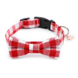 Pet Bow Tie Collar Plaid Soft Adjustable (Color: Red, size: S)