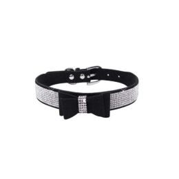Leather Bow Dog Collar (Color: color4, size: L)