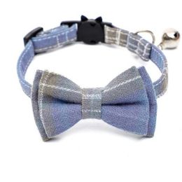 Cotton Plaid Cat Collar Collar (Color: Blue)