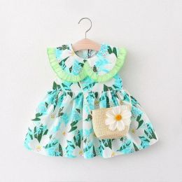 printed skirt doll collar Dresses (Color: Light Green, size: 80cm)