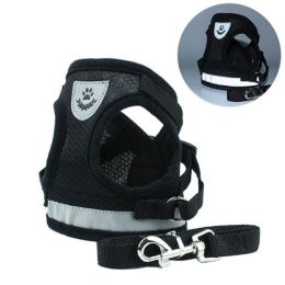 dog harness and leash set (Color: Black, size: S)