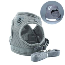 dog harness and leash set (Color: Grey, size: XS)