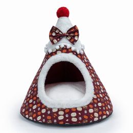 Cat Bed House Christmas Tree Shape Puppy Kennel Washable Cat Mat Kitten Cave Winter Warm Pet Beds for Cats Dogs Pet Accessories (Color: Red 2, size: M 55x45x45cm)